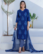 Viscose Rayon Printed Straight 3 Piece Kurta Set