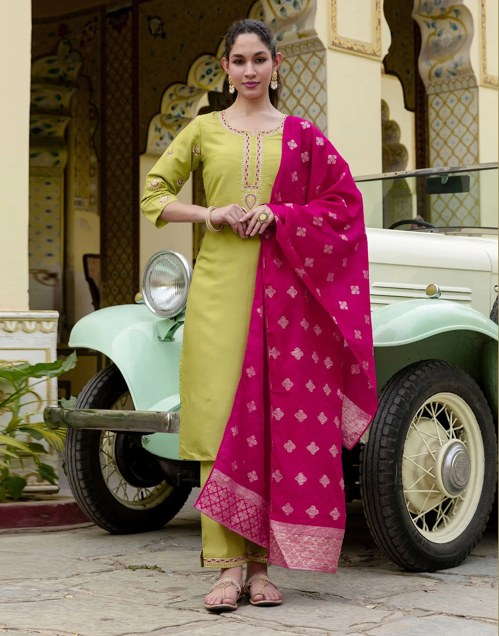 Silk Blend Embroidered Straight 3 Piece Kurta Set