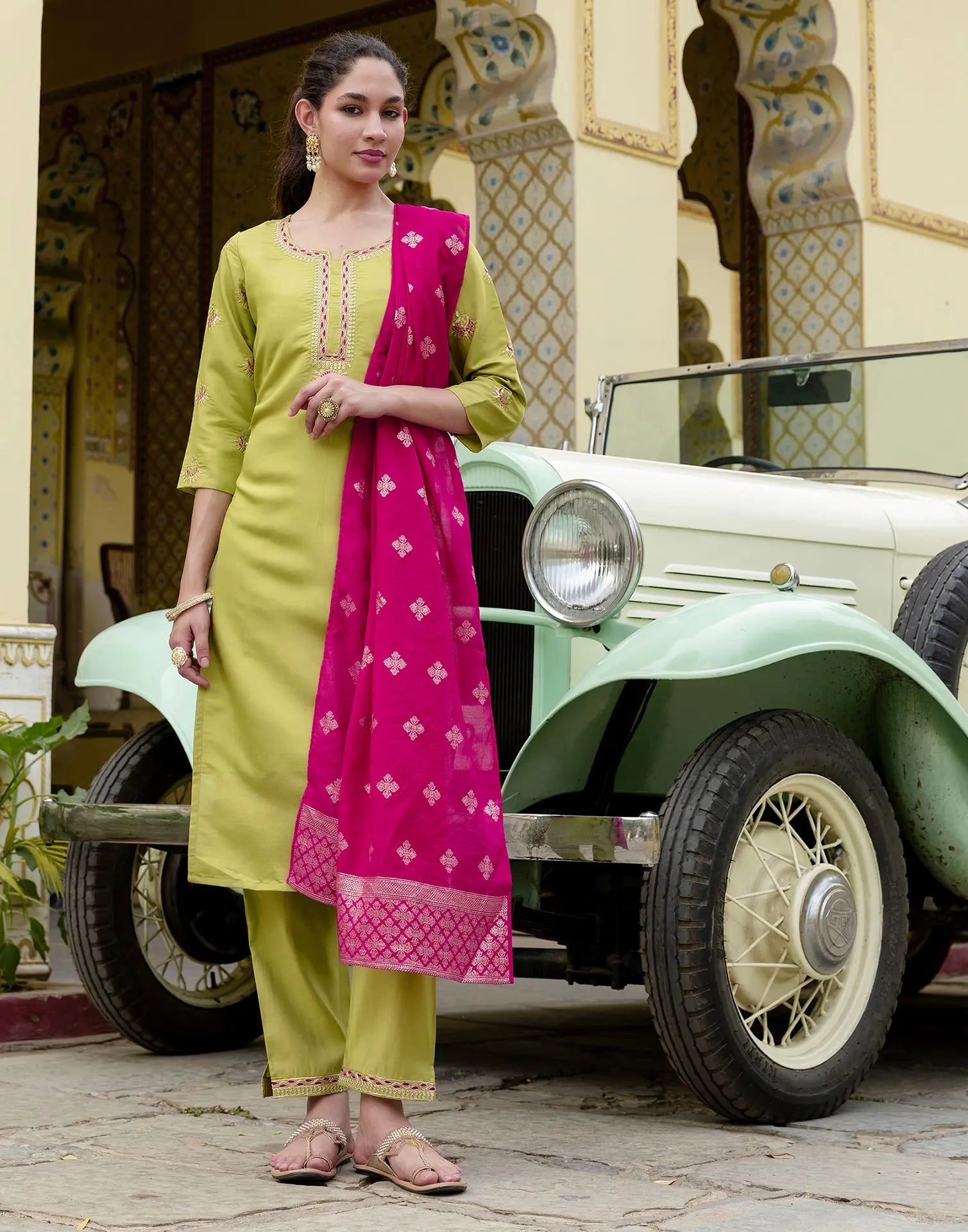Silk Blend Embroidered Straight 3 Piece Kurta Set