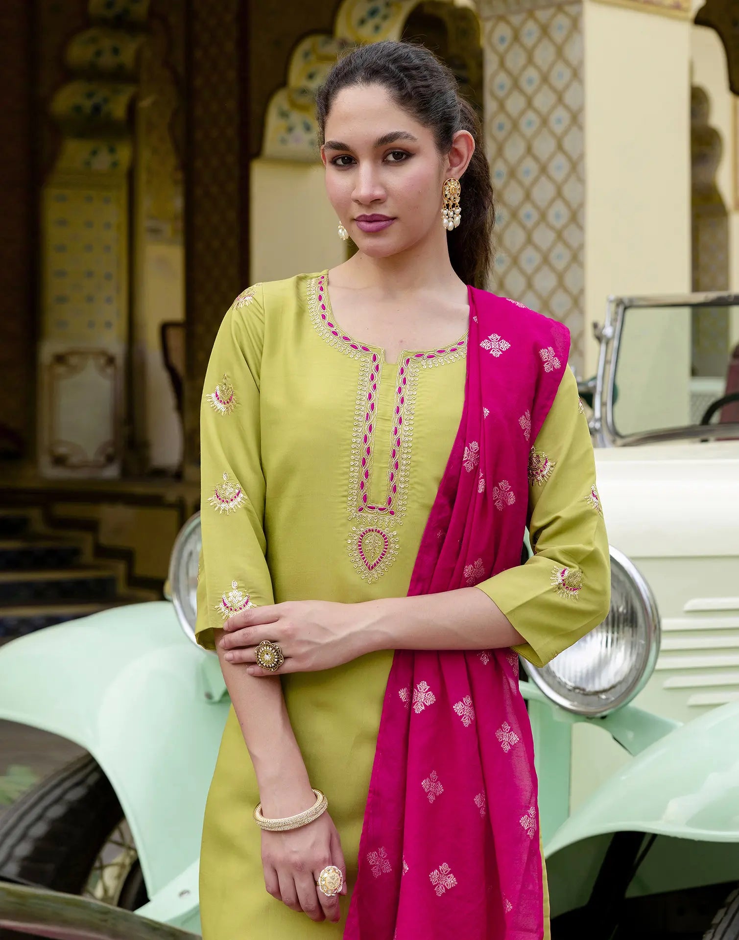 Silk Blend Embroidered Straight 3 Piece Kurta Set