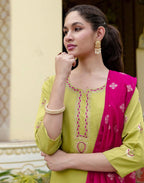 Silk Blend Embroidered Straight 3 Piece Kurta Set