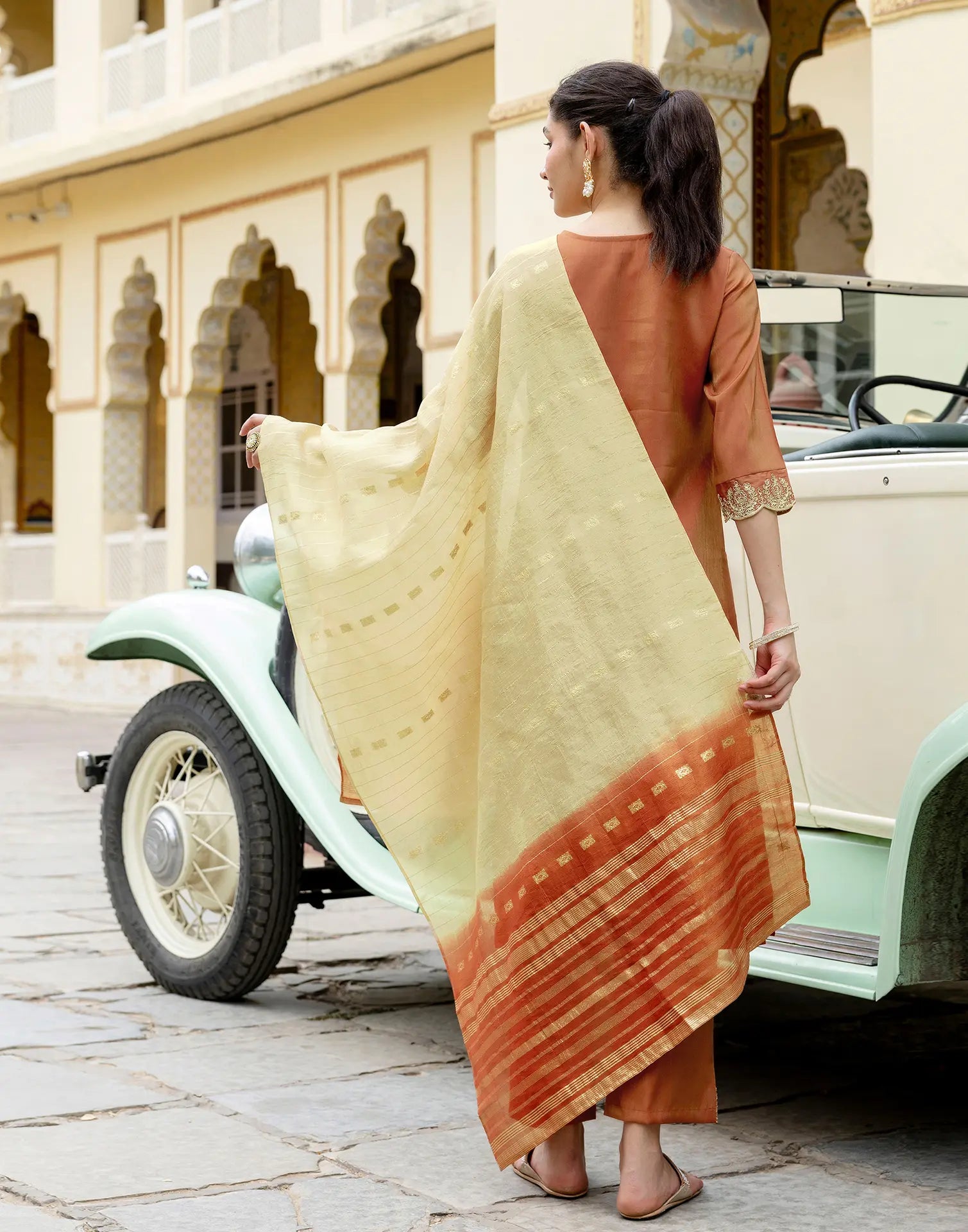 Shimmer Silk Blend Embroidered Straight 3 Piece Kurta Set