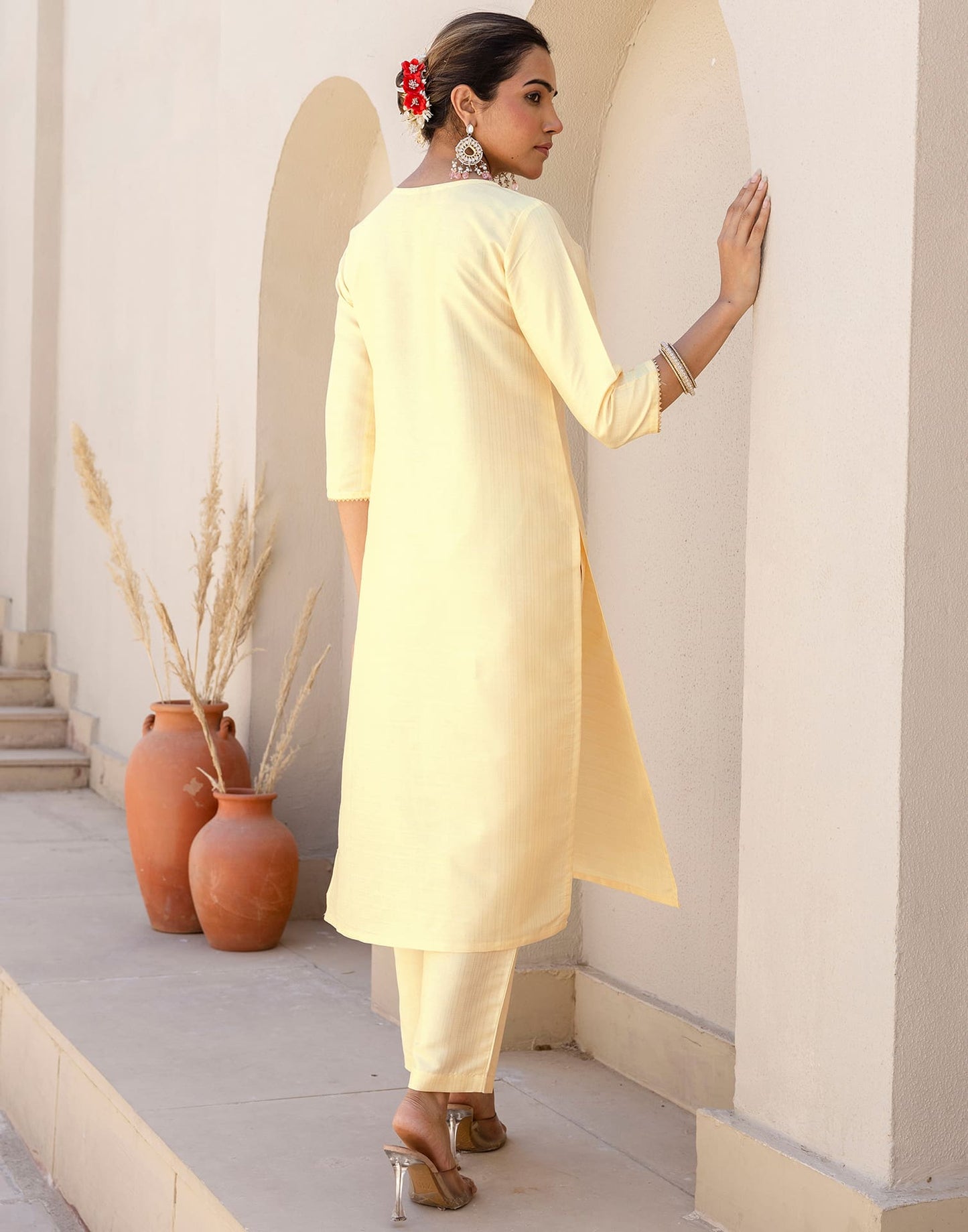 Silk Blend Gota Lace Straight Kurta with Pant & Dupatta