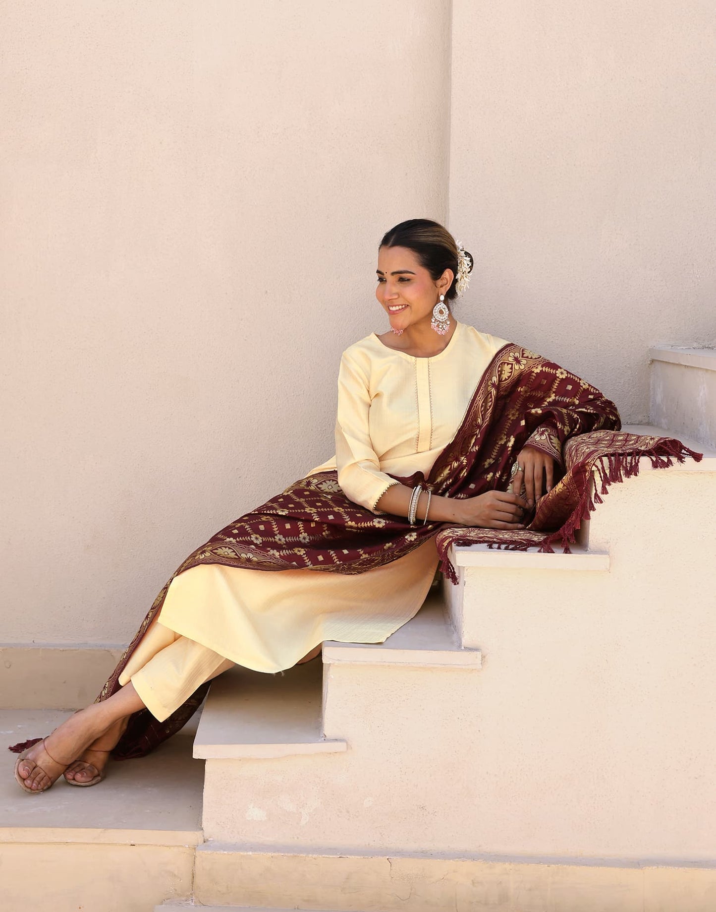 Silk Blend Gota Lace Straight Kurta with Pant & Dupatta
