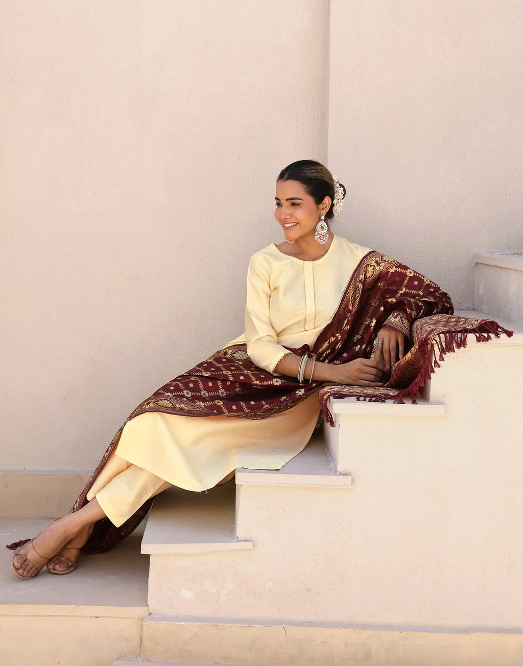 Silk Blend Gota Lace Straight 3 Piece Kurta Set