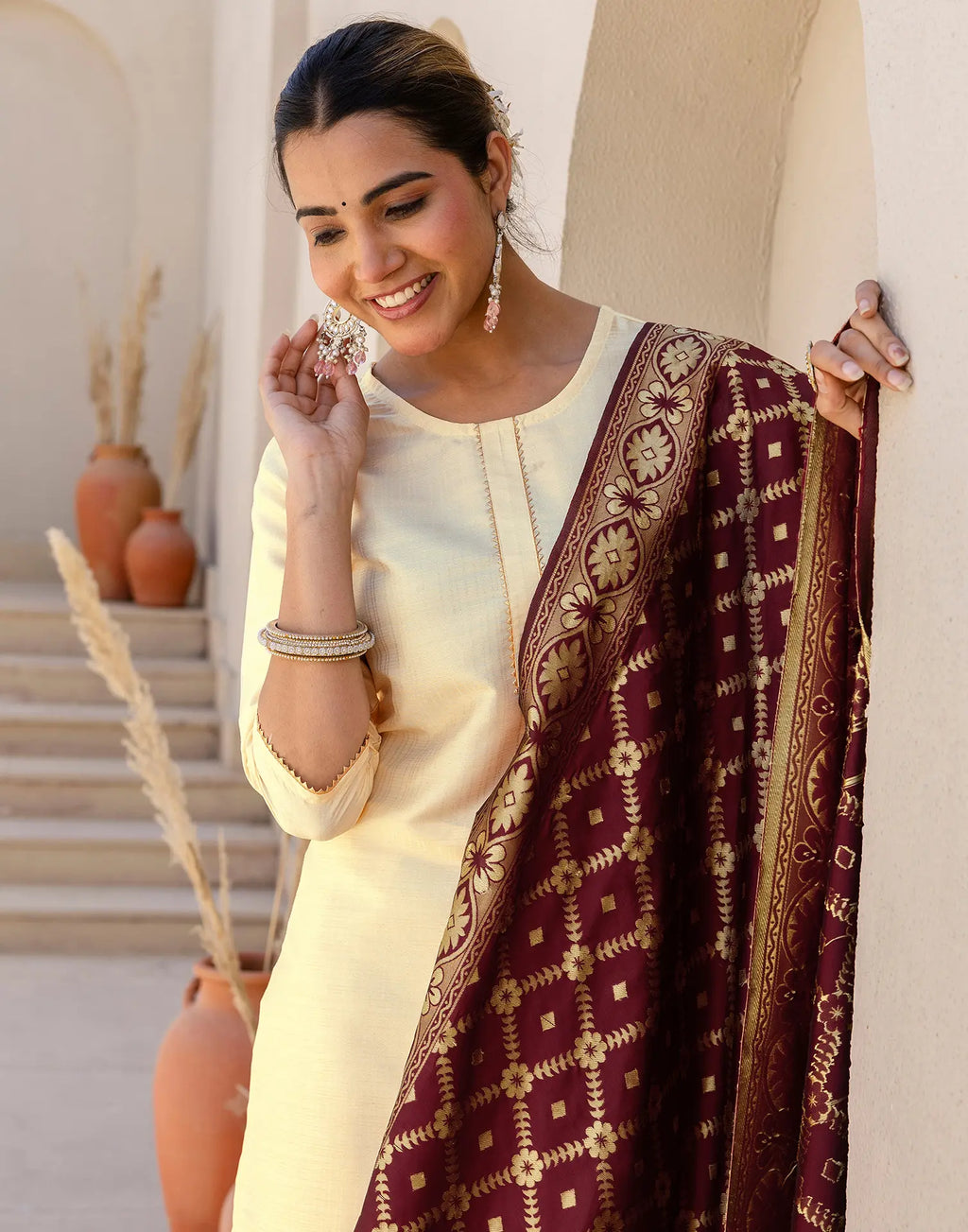 Silk Blend Gota Lace Straight 3 Piece Kurta Set