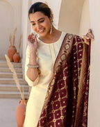 Silk Blend Gota Lace Straight 3 Piece Kurta Set
