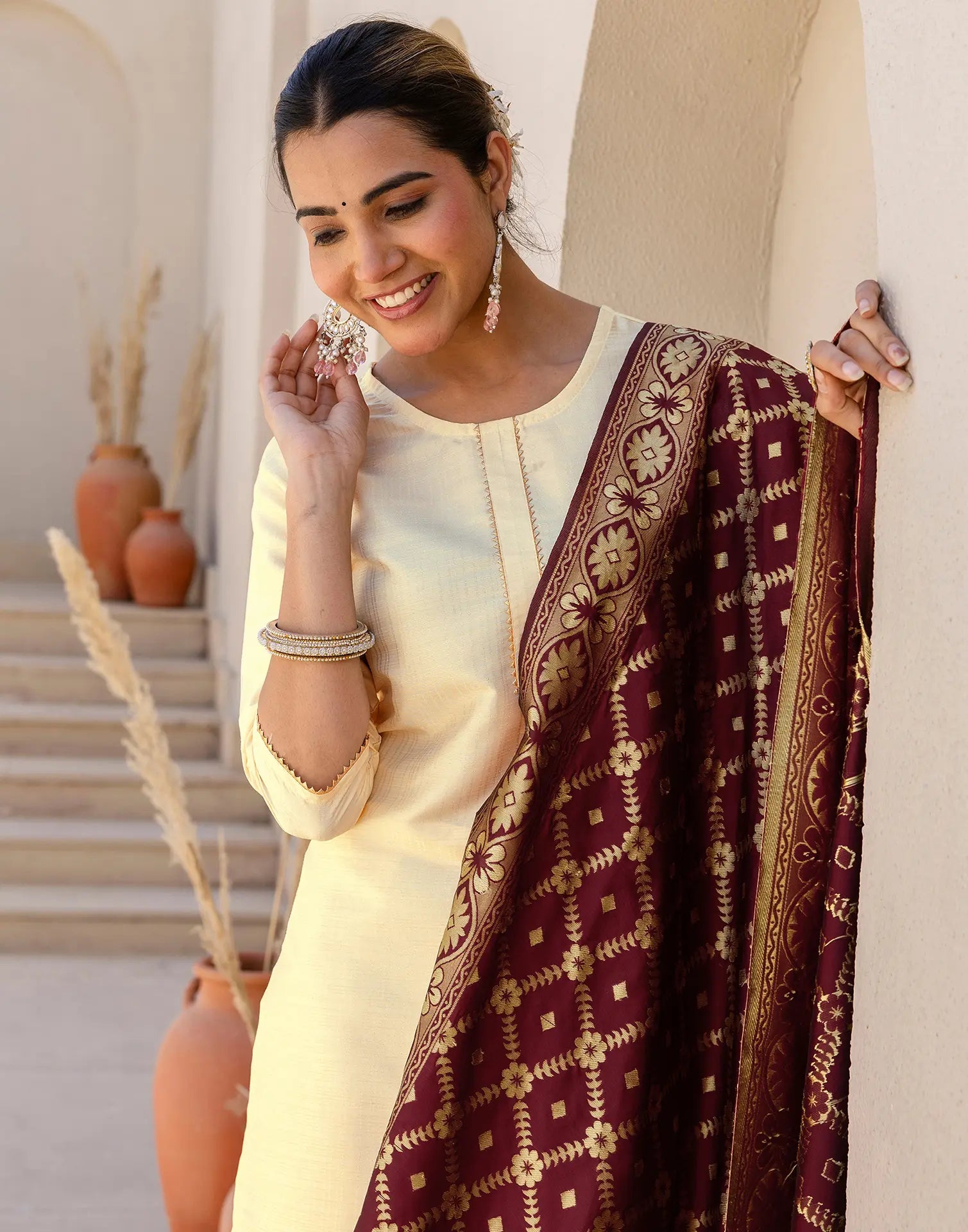 Silk Blend Gota Lace Straight 3 Piece Kurta Set