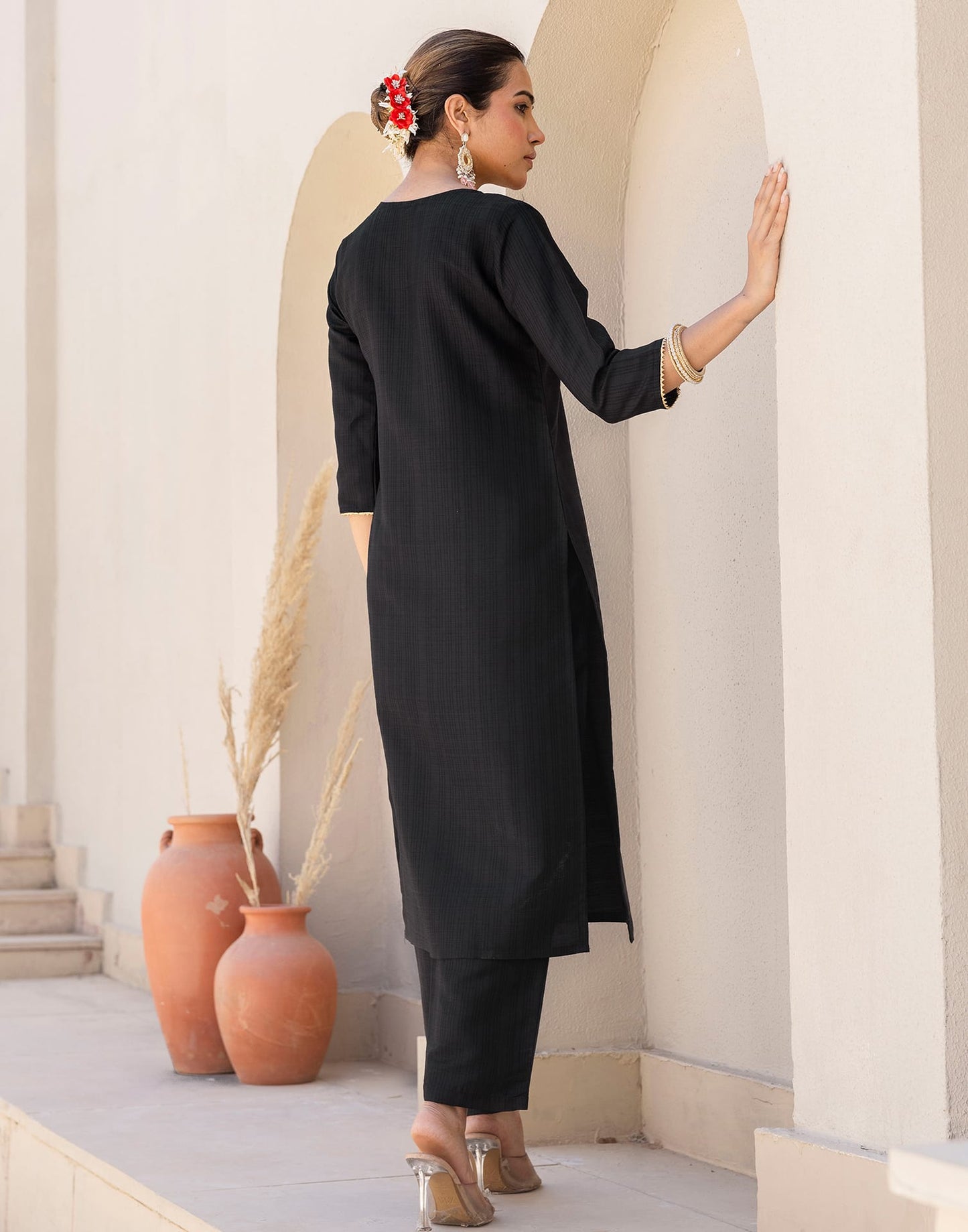 Silk Blend Gota Lace Straight Kurta with Pant & Dupatta