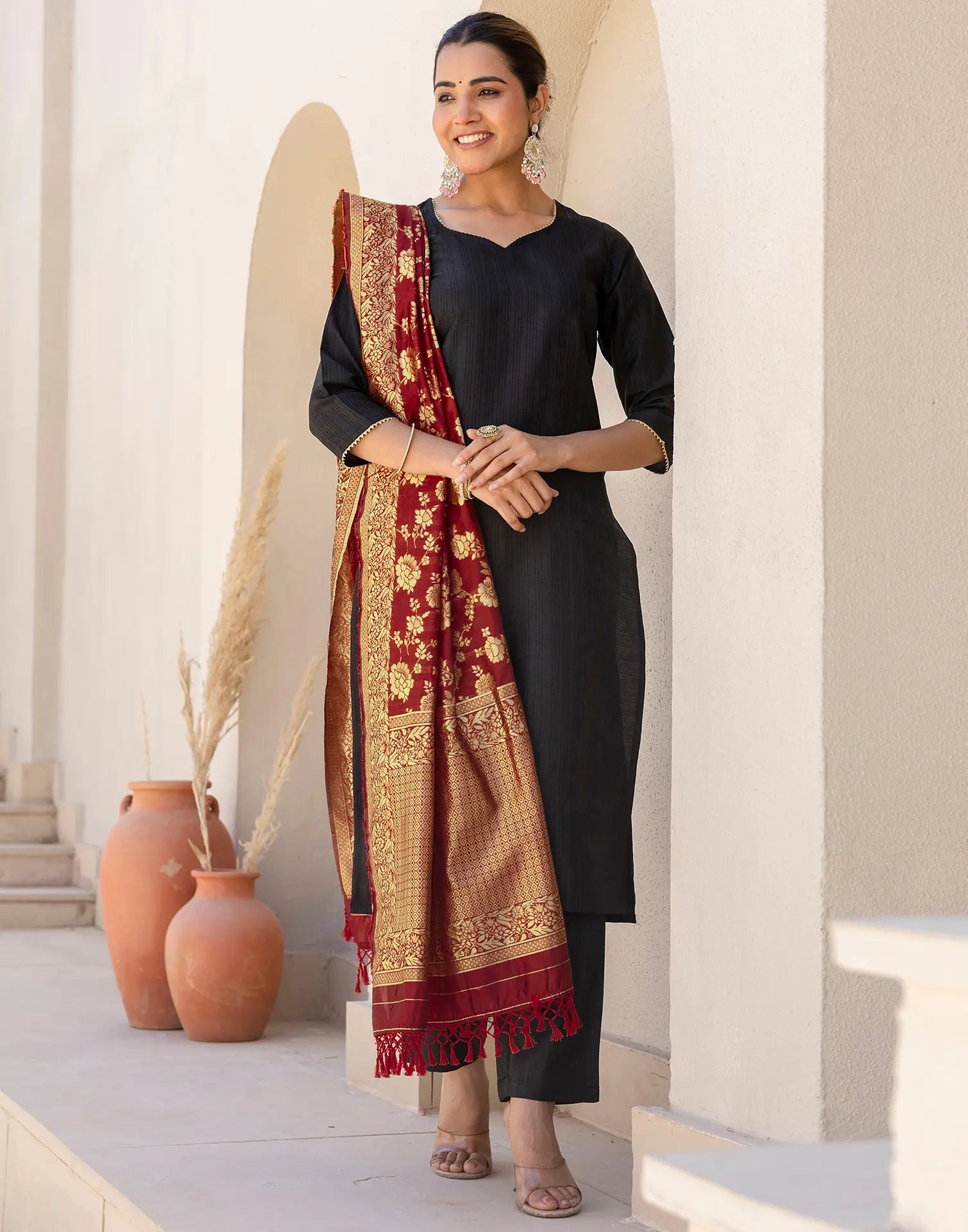 Silk Blend Gota Lace Straight 3 Piece Kurta Set
