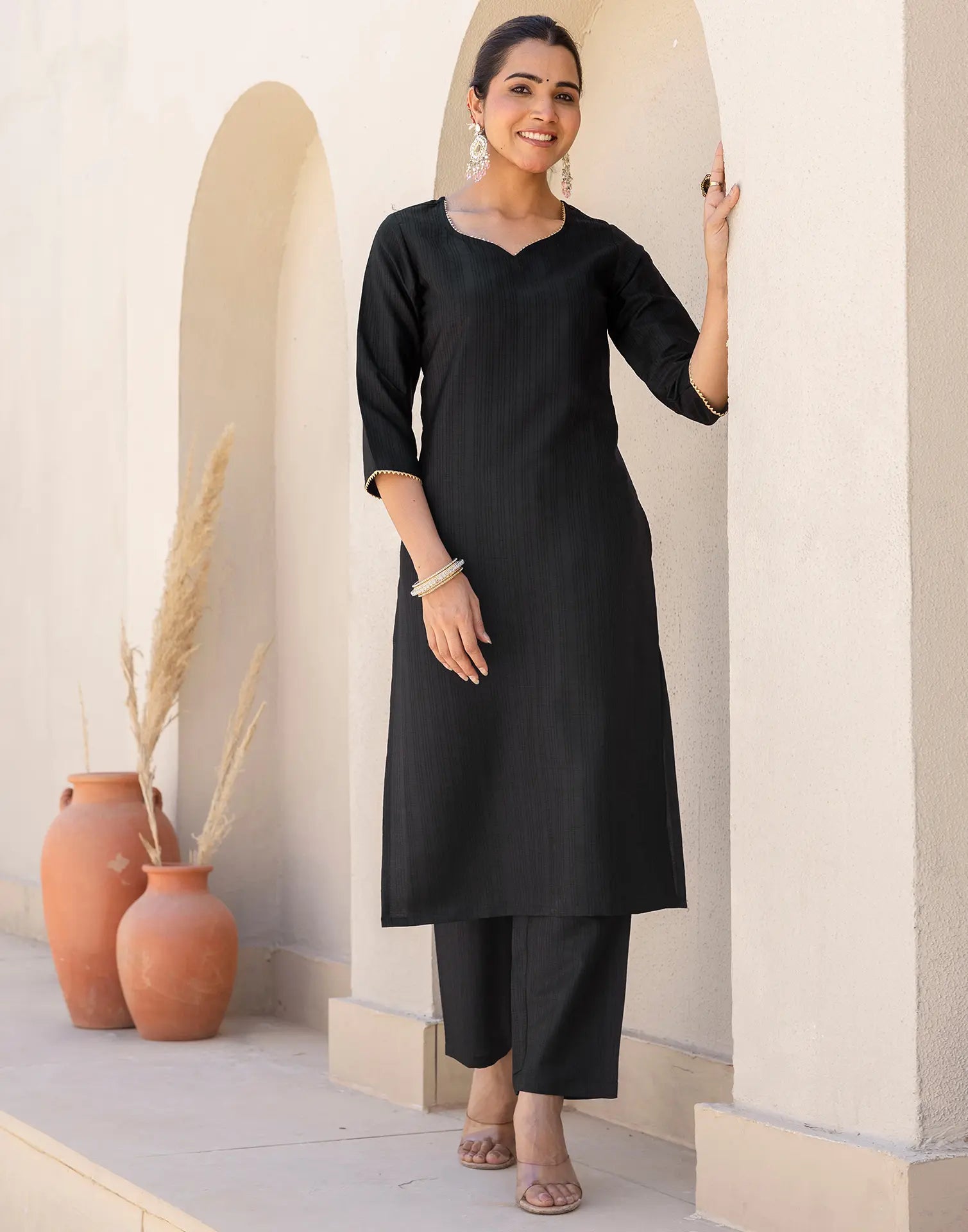 Silk Blend Gota Lace Straight 3 Piece Kurta Set