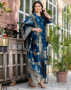 Silk Blend Woven Woven Straight 3 Piece Kurta Set