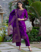 Silk Blend Woven Woven Straight 3 Piece Kurta Set