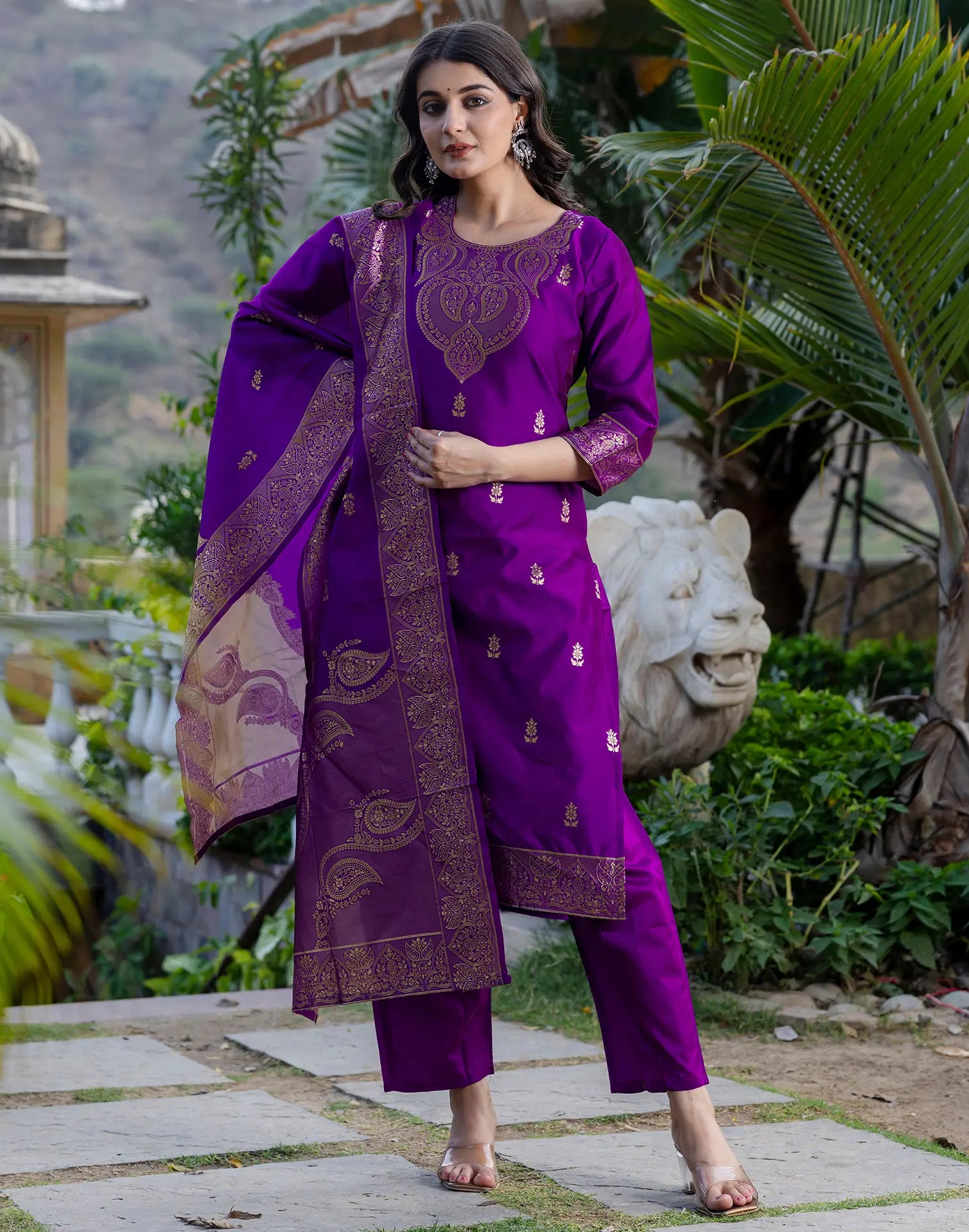 Silk Blend Woven Woven Straight 3 Piece Kurta Set