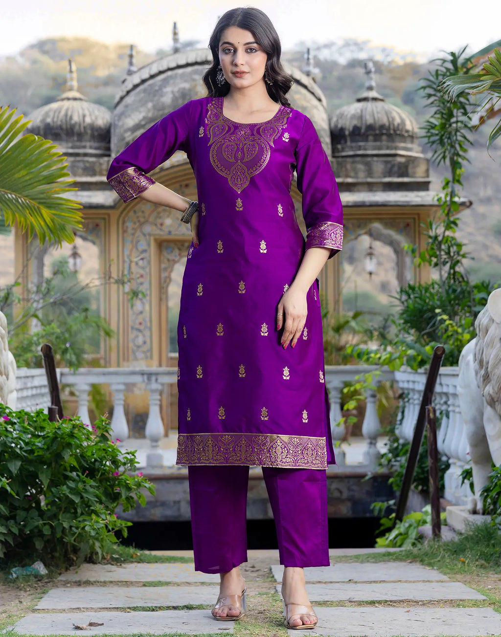 Silk Blend Woven Woven Straight 3 Piece Kurta Set