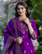 Silk Blend Woven Woven Straight 3 Piece Kurta Set