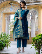 Silk Blend Woven Woven Straight 3 Piece Kurta Set