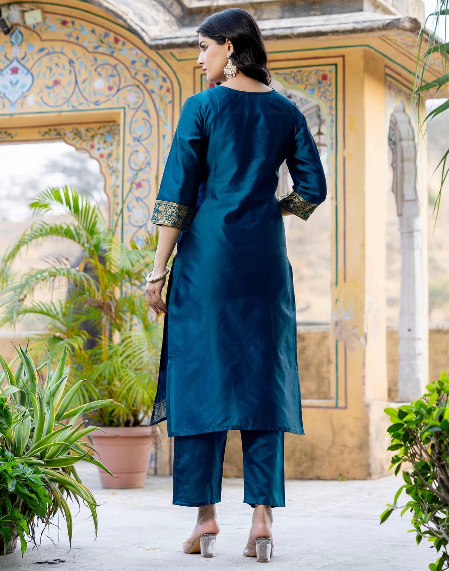Silk Blend Weaving Straight Kurta with Pant & Dupatta