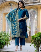 Silk Blend Woven Woven Straight 3 Piece Kurta Set