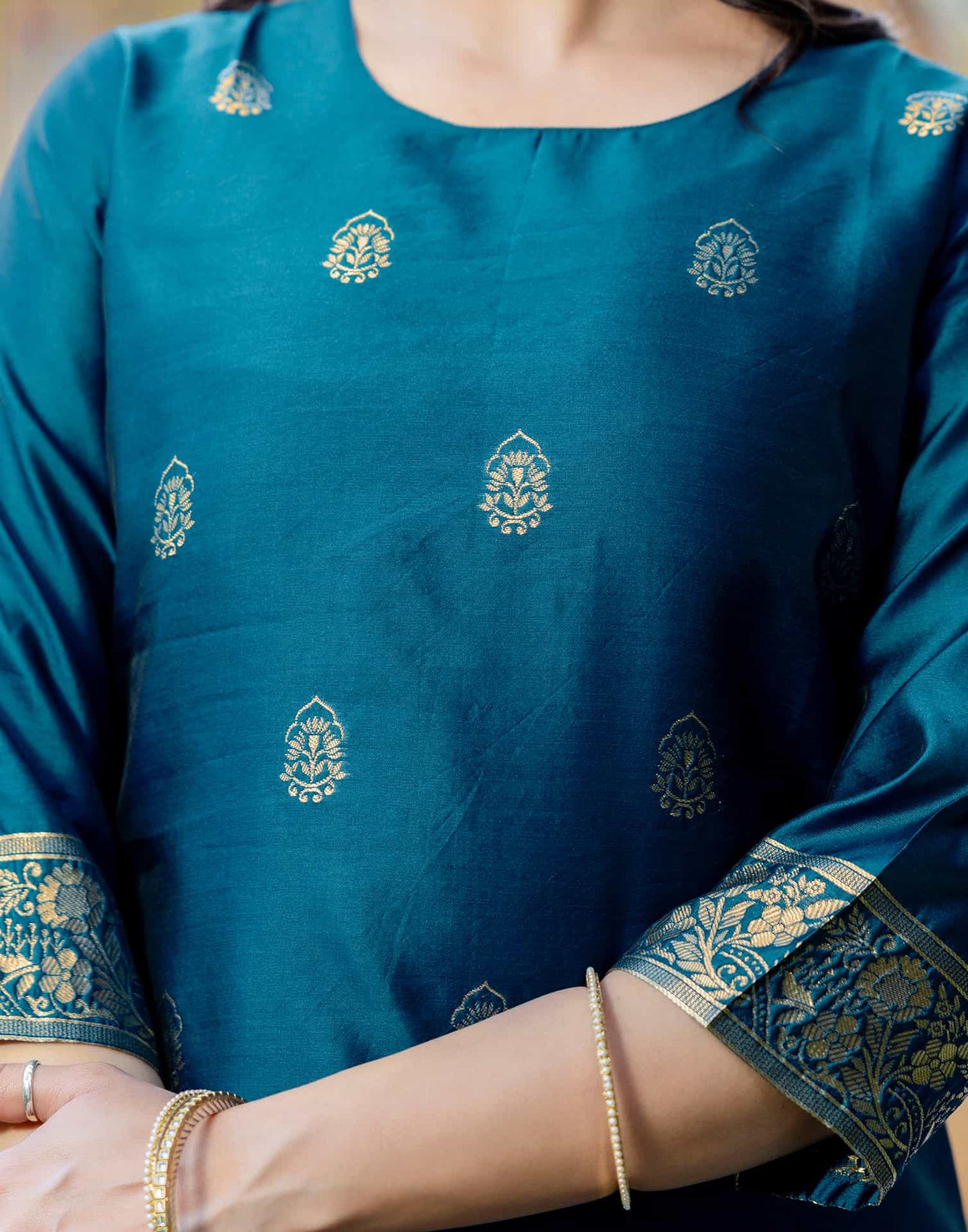 Silk Blend Weaving Straight Kurta with Pant & Dupatta