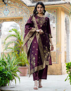 Silk Blend Woven Woven Straight 3 Piece Kurta Set