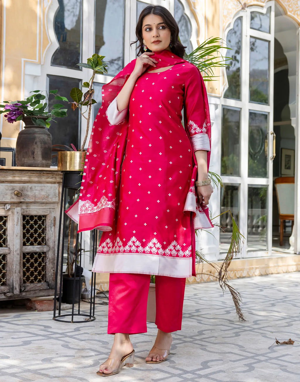 Silk Blend Woven Woven Straight 3 Piece Kurta Set