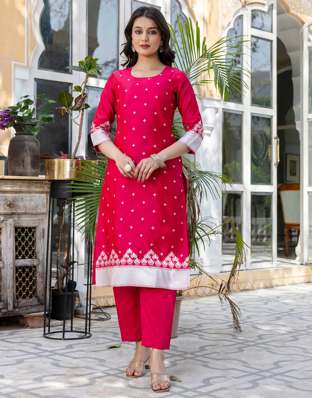 Silk Blend Woven Woven Straight 3 Piece Kurta Set