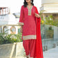 Red Silk Printed Straight Kurta Set with Pant & Dupatta V-Neck Ethnic Kurti for Festive Wear