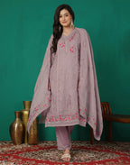 Silk Blend Embroidered Straight 3 Piece Kurta Set