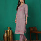 Silk Blend Embroidery Straight Kurta with Pant & Dupatta
