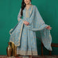 Silk Blend Embroidery and Sequins Work Anarkali Kurta with Pant & Dupatta