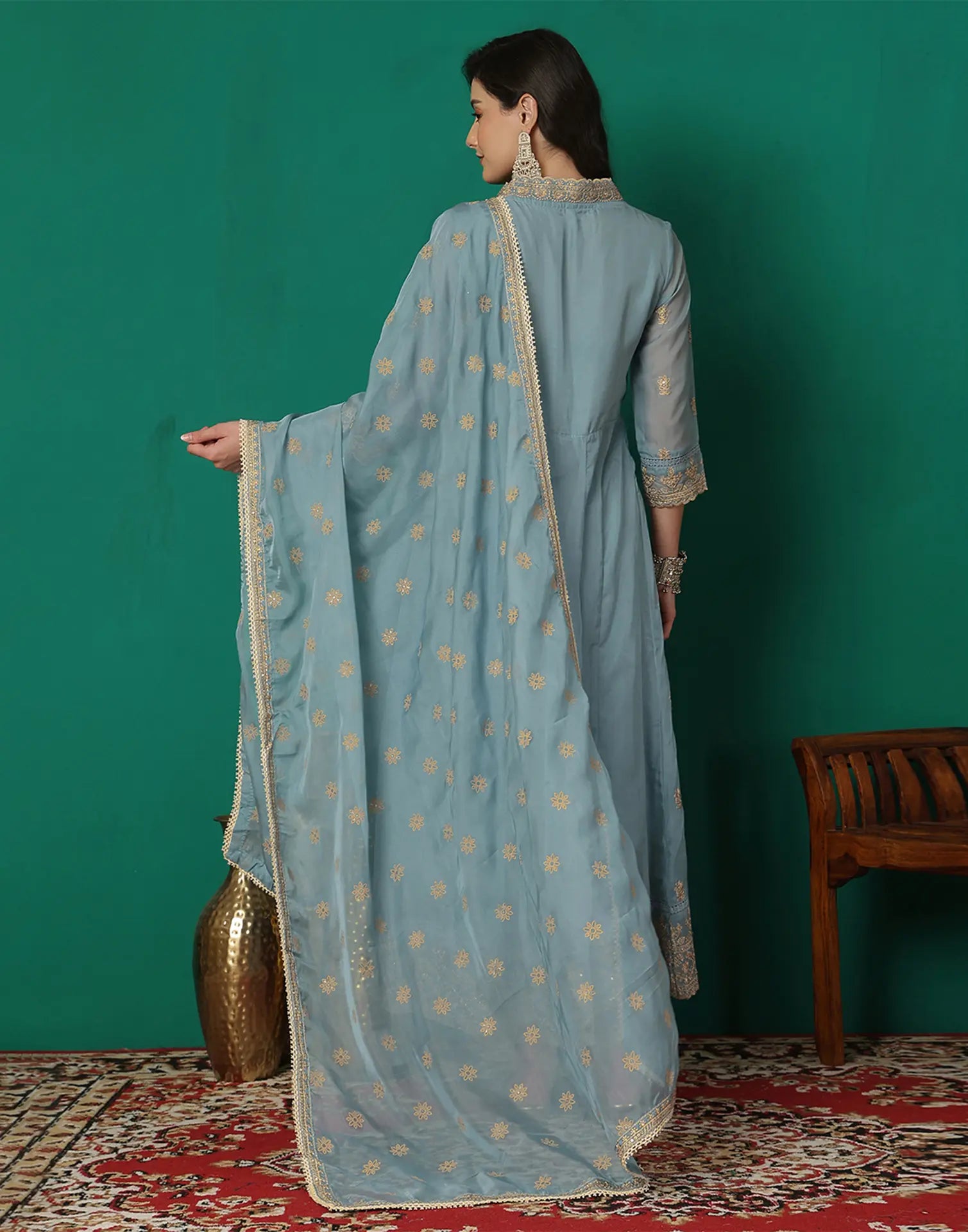 Silk Blend Embroidered Anarkali 3 Piece Kurta Set