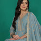 Silk Blend Embroidery and Sequins Work Anarkali Kurta with Pant & Dupatta