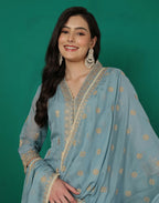 Silk Blend Embroidered Anarkali 3 Piece Kurta Set