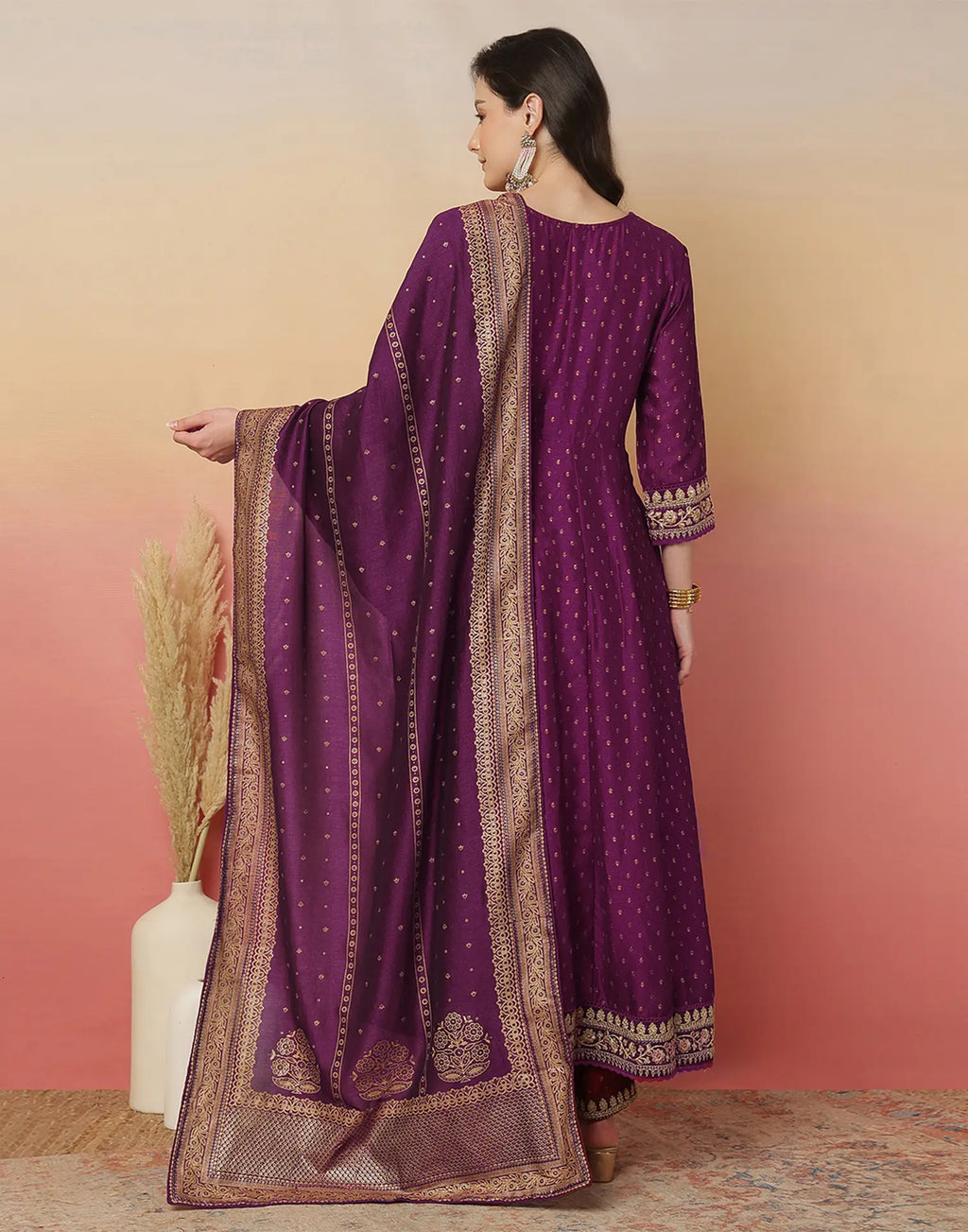 Poly Chinnon Embroidered Anarkali 3 Piece Kurta Set