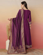 Poly Chinnon Embroidered Anarkali 3 Piece Kurta Set