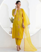Poly Chinnon Embroidered Straight 3 Piece Kurta Set