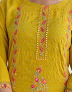Poly Chinnon Embroidered Straight 3 Piece Kurta Set