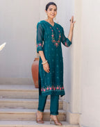 Silk Blend Embroidered Straight 3 Piece Kurta Set