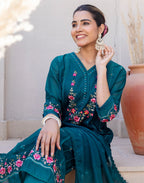 Silk Blend Embroidered Straight 3 Piece Kurta Set