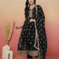Silk Blend Embroidery and Sequins Work Anarkali Kurta with Pant & Dupatta