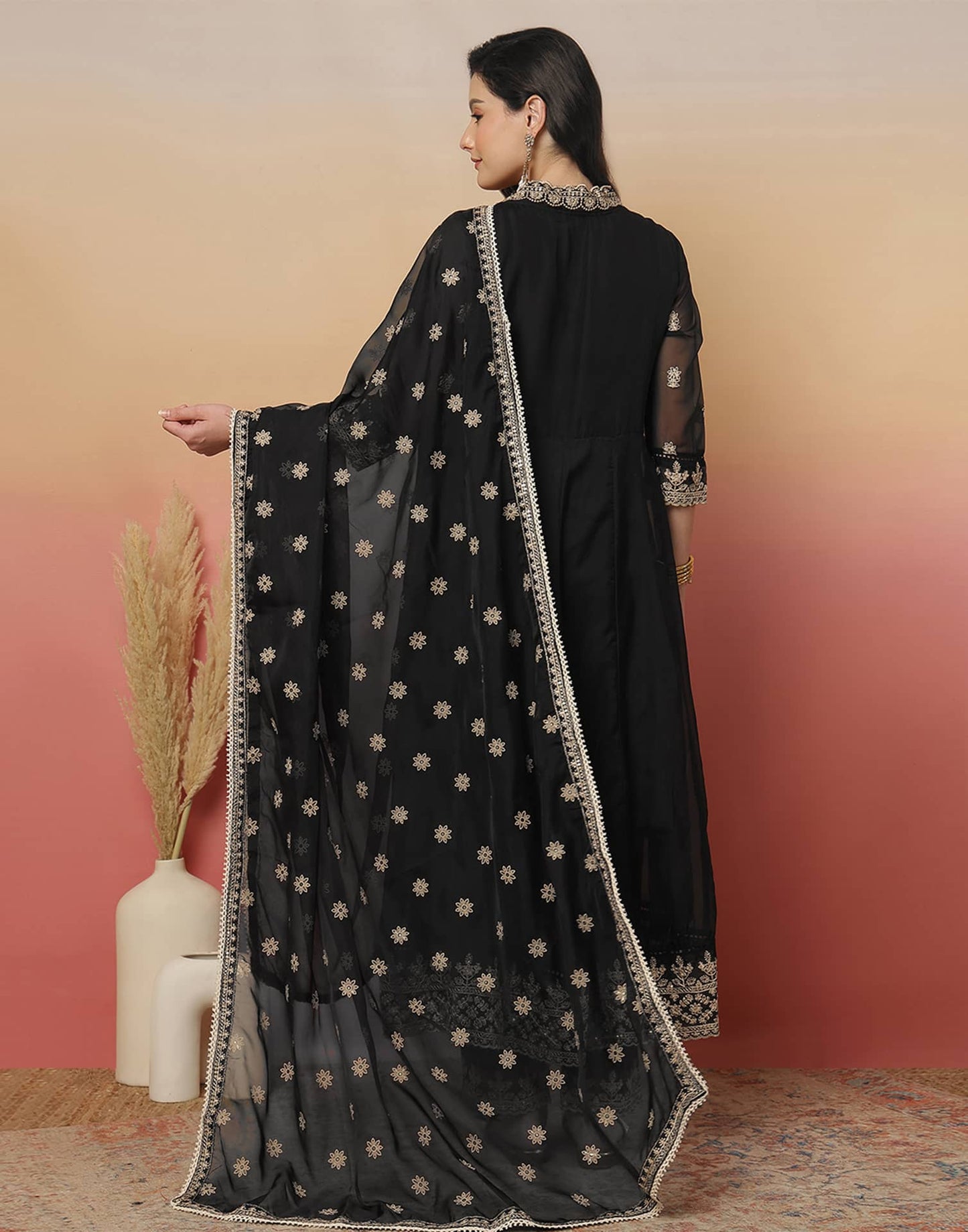 Silk Blend Embroidery and Sequins Work Anarkali Kurta with Pant & Dupatta