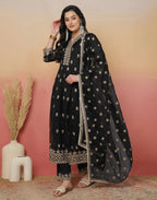 Silk Blend Embroidered Anarkali 3 Piece Kurta Set