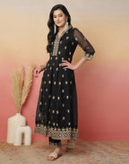 Silk Blend Embroidered Anarkali 3 Piece Kurta Set