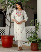 Poly Chinnon Embroidered Straight 3 Piece Kurta Set