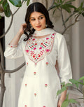 Poly Chinnon Embroidered Straight 3 Piece Kurta Set