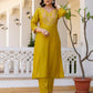 Silk Blend Straight Embroidery V-Neck Kurta with Pant & Dupatta