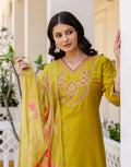 Poly Chinnon Embroidered Straight 3 Piece Kurta Set