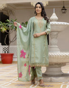 Silk Blend Embroidered Straight 3 Piece Kurta Set