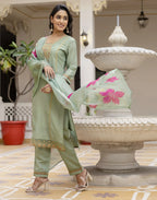 Silk Blend Embroidered Straight 3 Piece Kurta Set